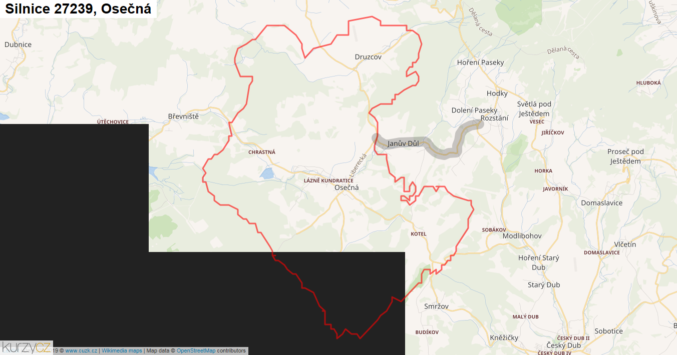 Osečná, Silnice 27239 - Mapa