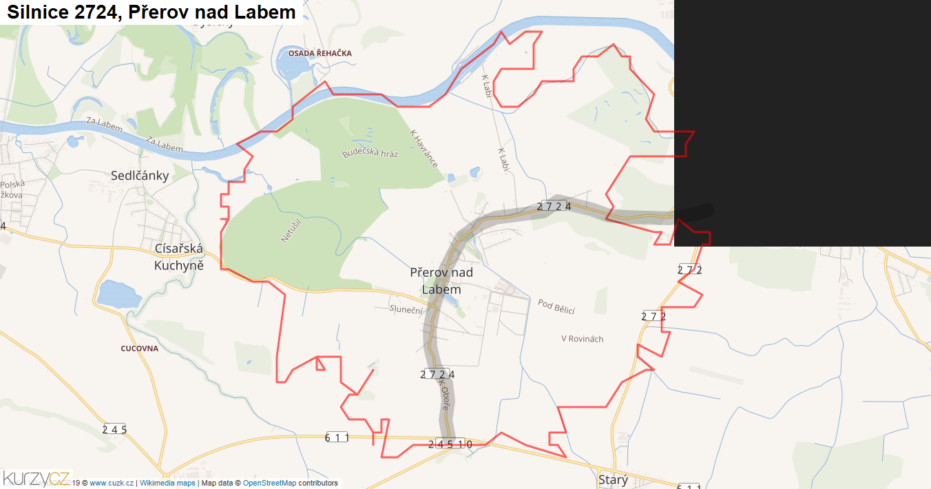 Přerov nad Labem, Silnice 2724 - Mapa