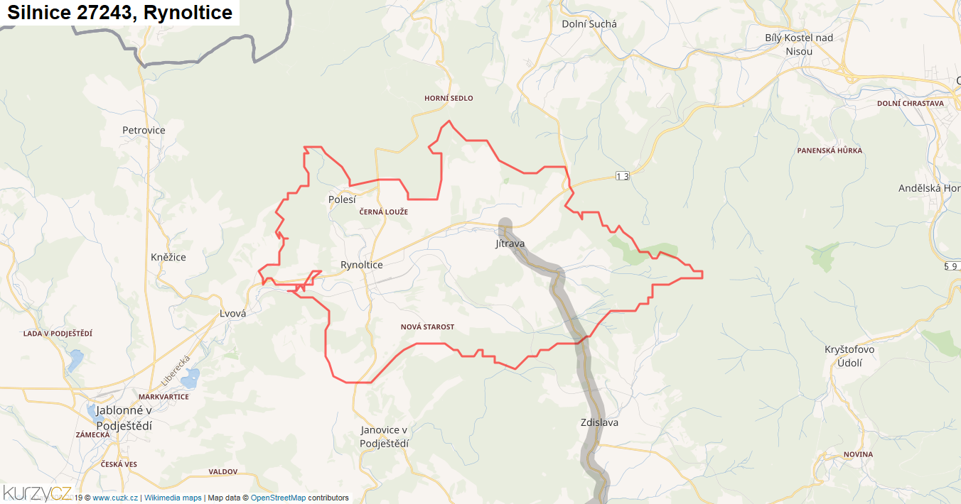Rynoltice, Silnice 27243 - Mapa