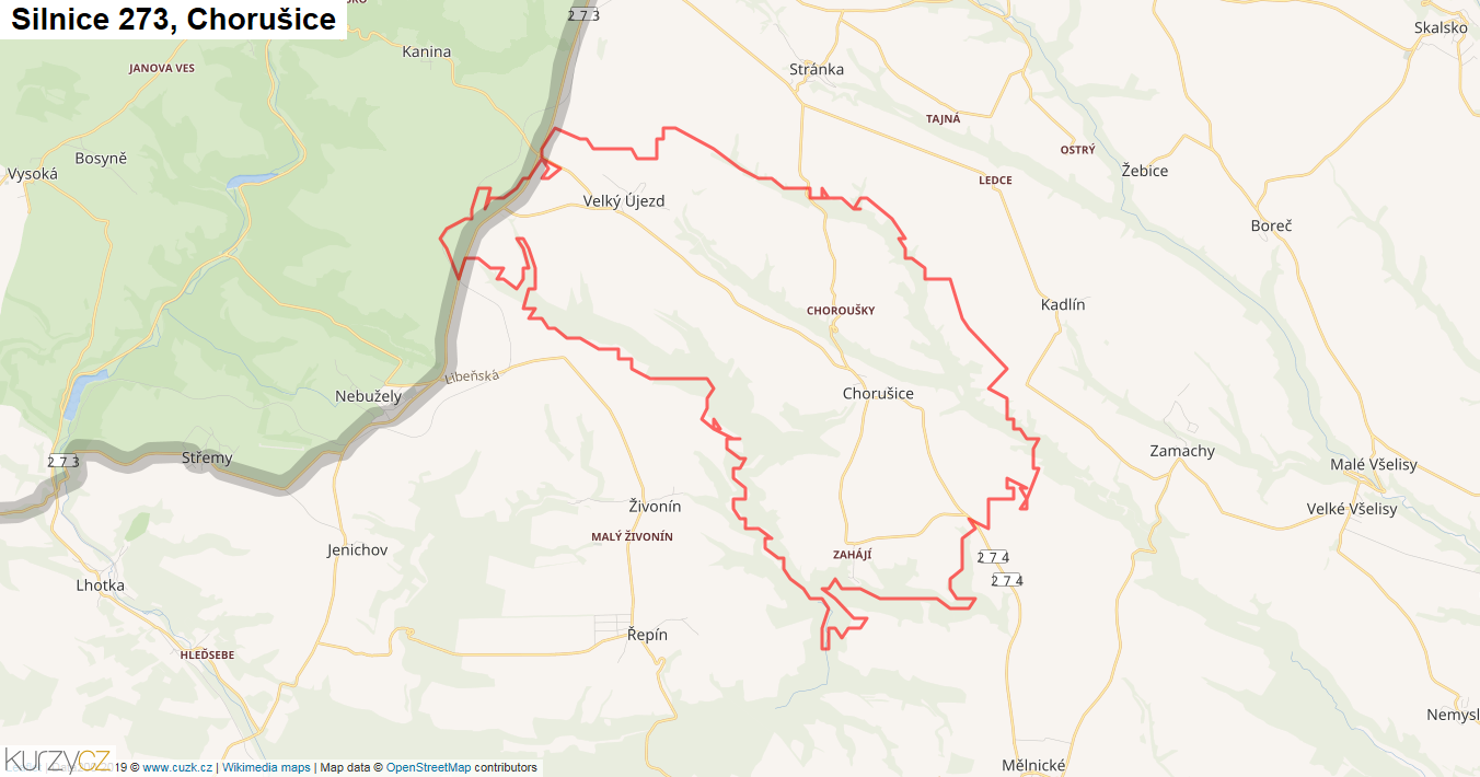 Chorušice, Silnice 273 - Mapa