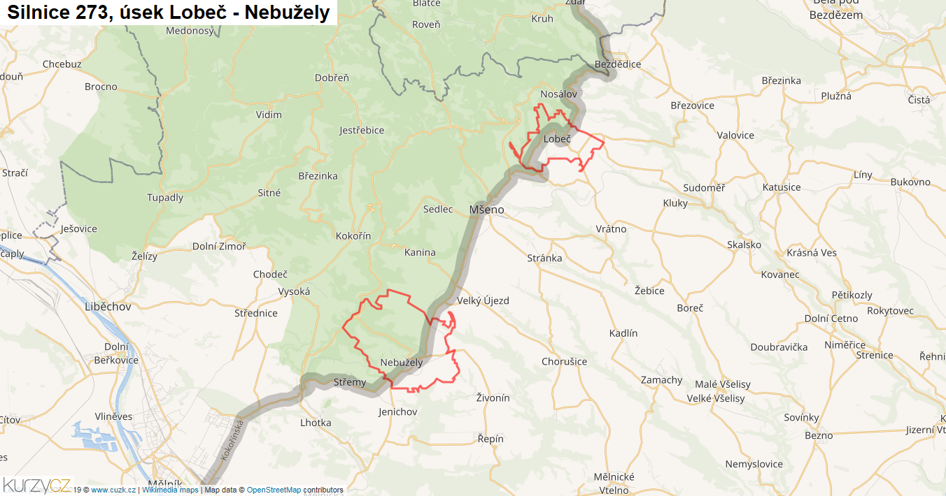 Úsek Lobeč - Nebužely, Silnice 273 - Mapa