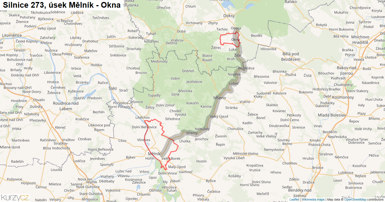 Úsek Mělník - Okna, Silnice 273 - Mapa