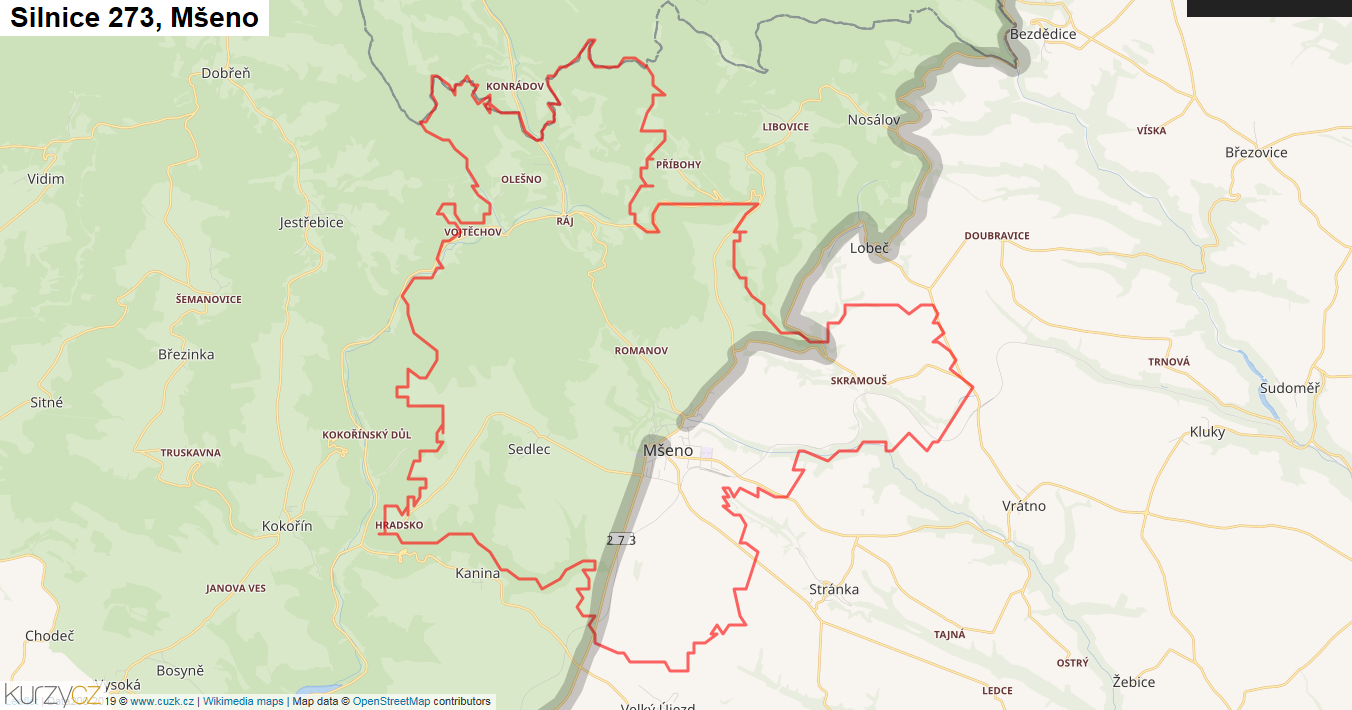 Mšeno, Silnice 273 - Mapa