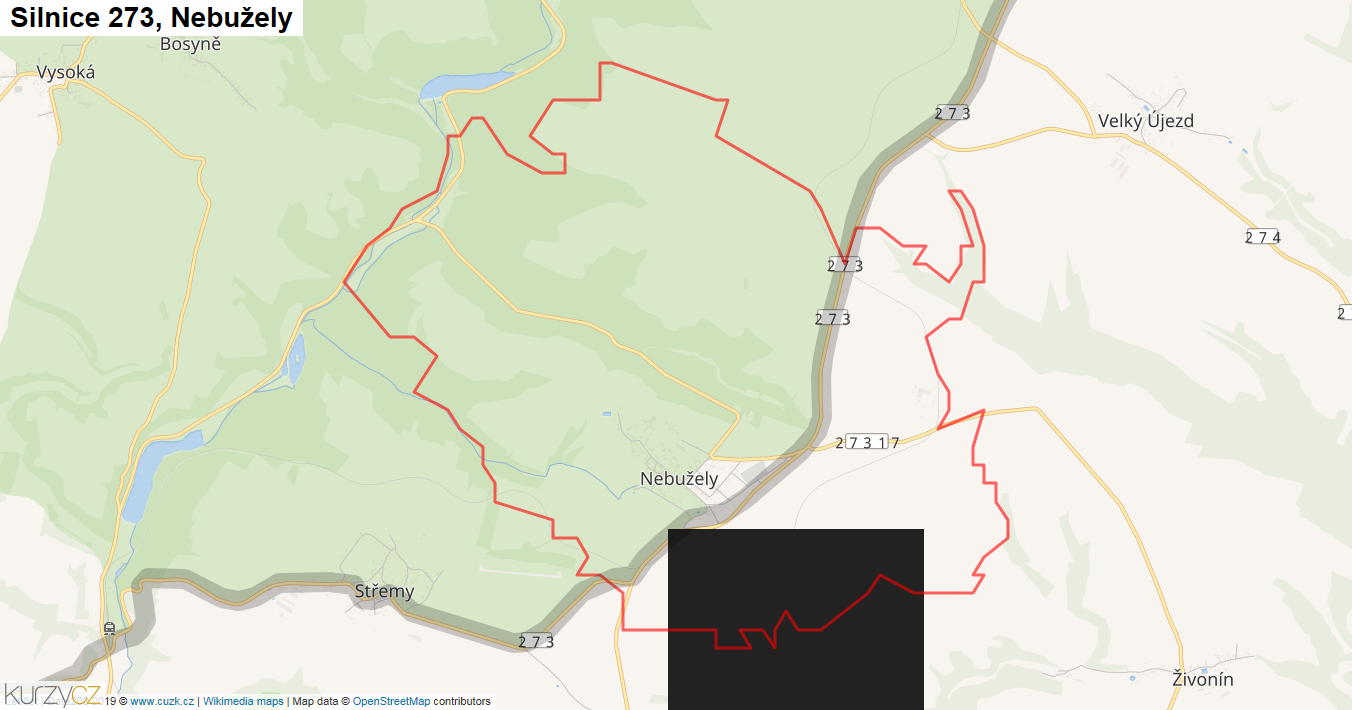 Nebužely, Silnice 273 - Mapa