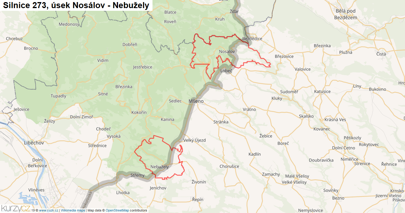 Úsek Nosálov - Nebužely, Silnice 273 - Mapa