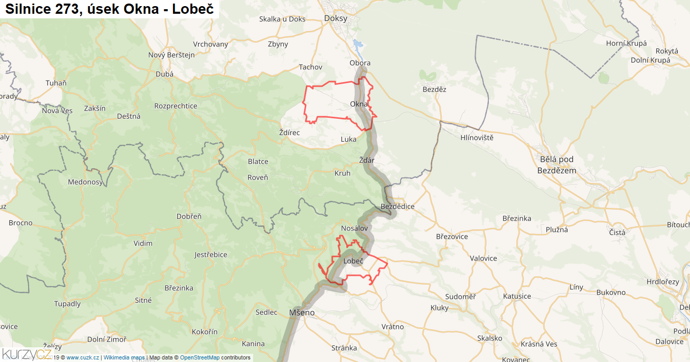 Úsek Okna - Lobeč, Silnice 273 - Mapa