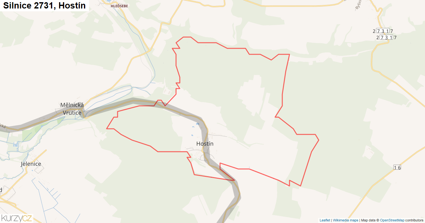 Hostín, Silnice 2731 - Mapa