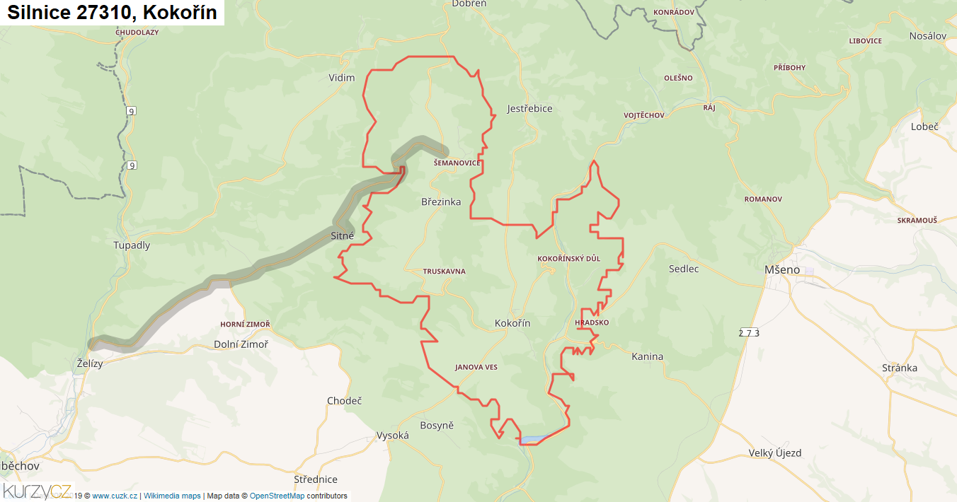 Kokořín, Silnice 27310 - Mapa