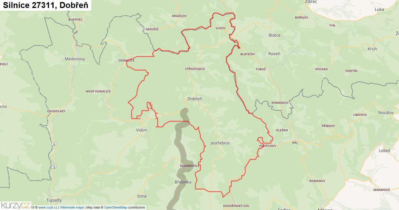 Dobřeň, Silnice 27311 - Mapa