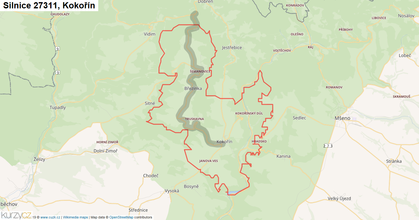 Kokořín, Silnice 27311 - Mapa