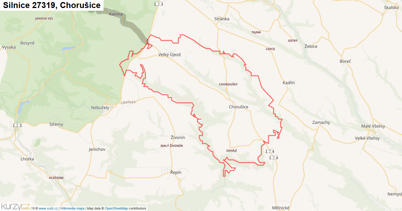 Chorušice, Silnice 27319 - Mapa