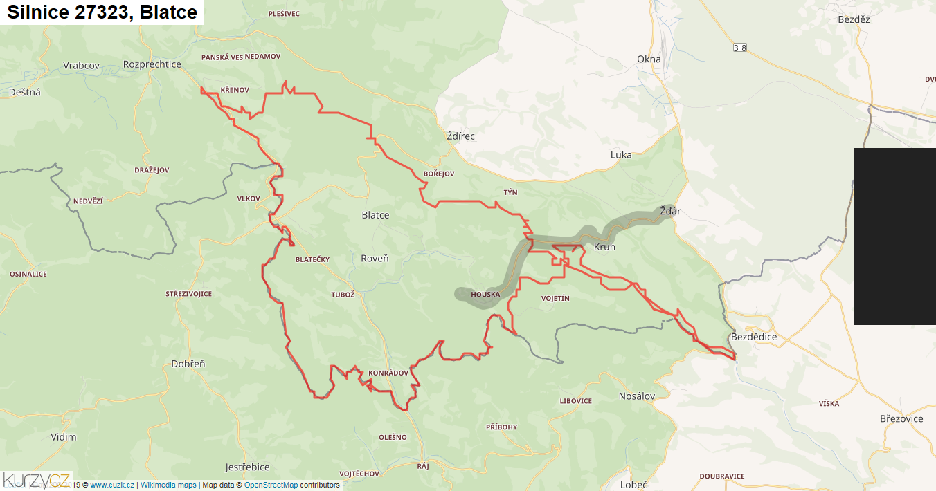 Blatce, Silnice 27323 - Mapa