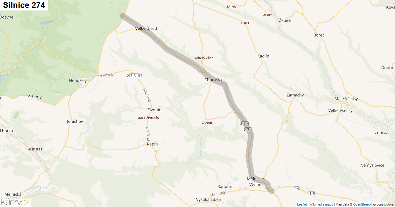 Silnice 274 - mapa Silnice 274