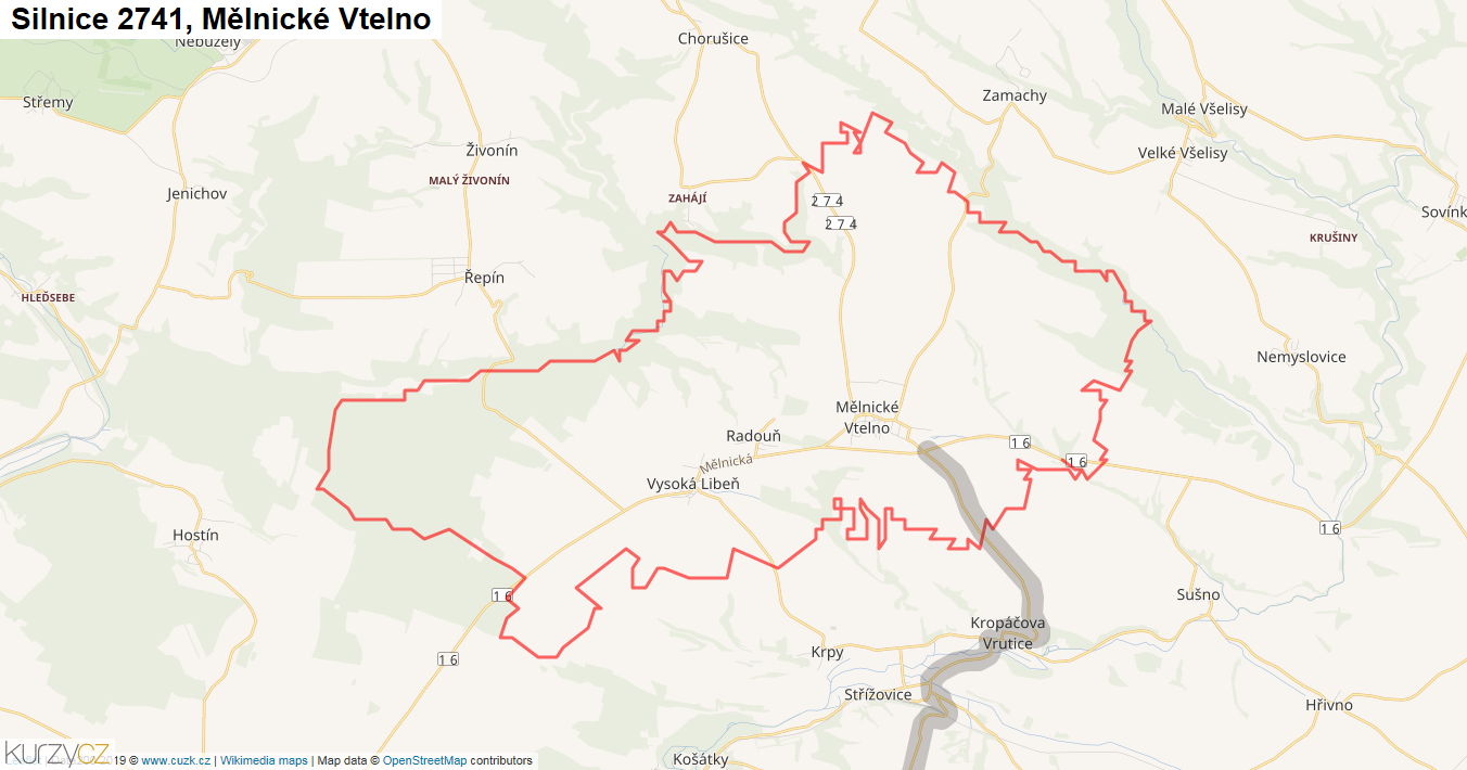 Mělnické Vtelno, Silnice 2741 - Mapa