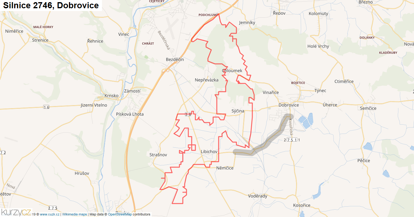 Dobrovice, Silnice 2746 - Mapa