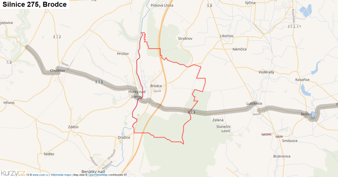 Brodce, Silnice 275 - Mapa