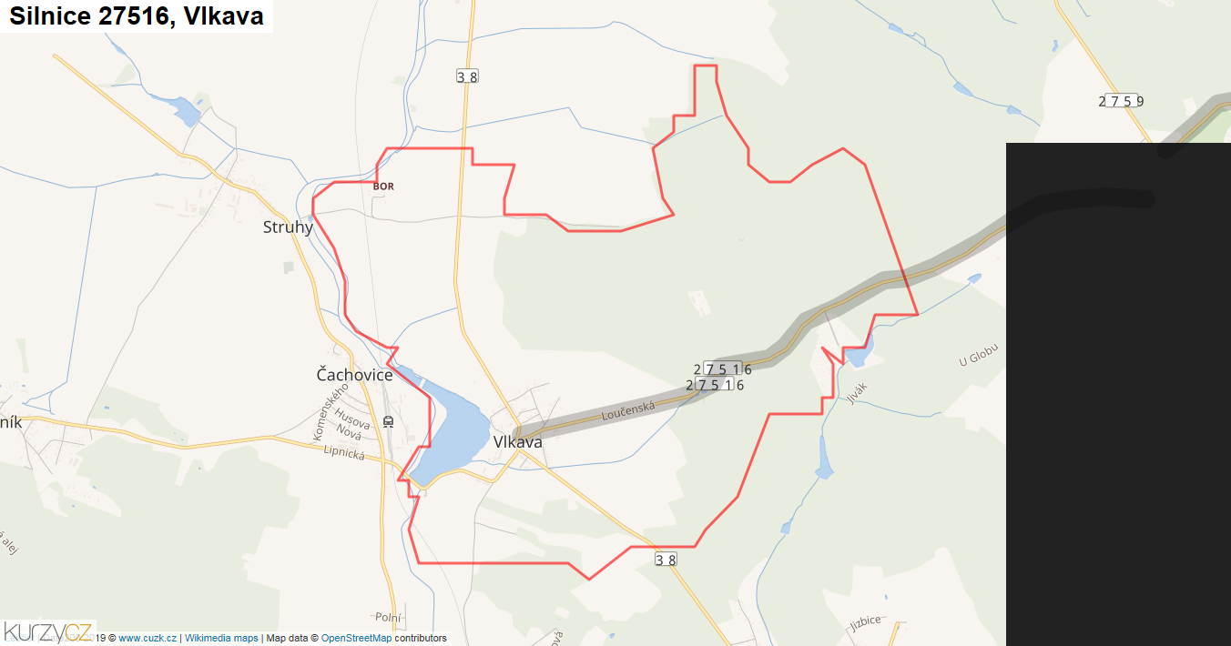 Vlkava, Silnice 27516 - Mapa