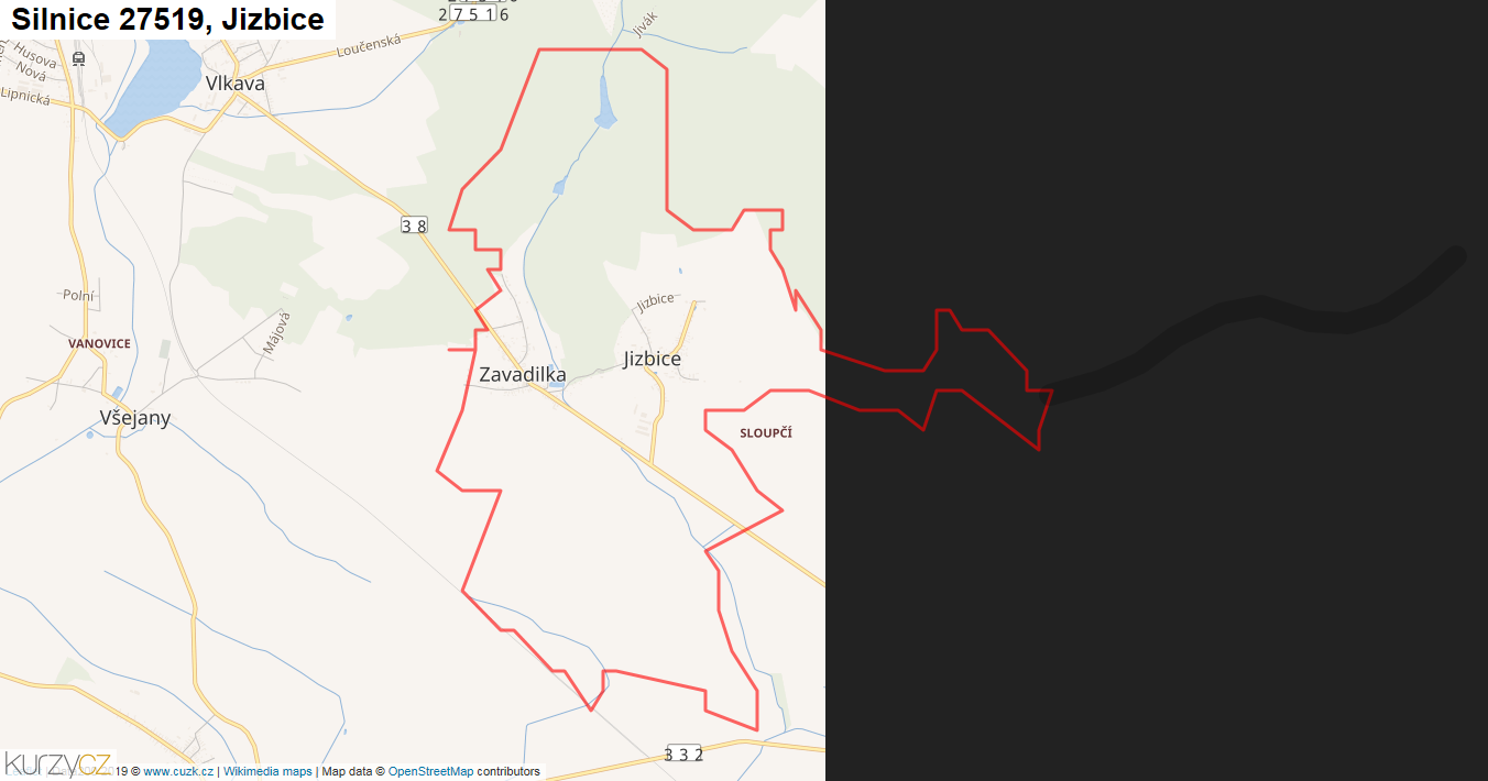 Jizbice, Silnice 27519 - Mapa