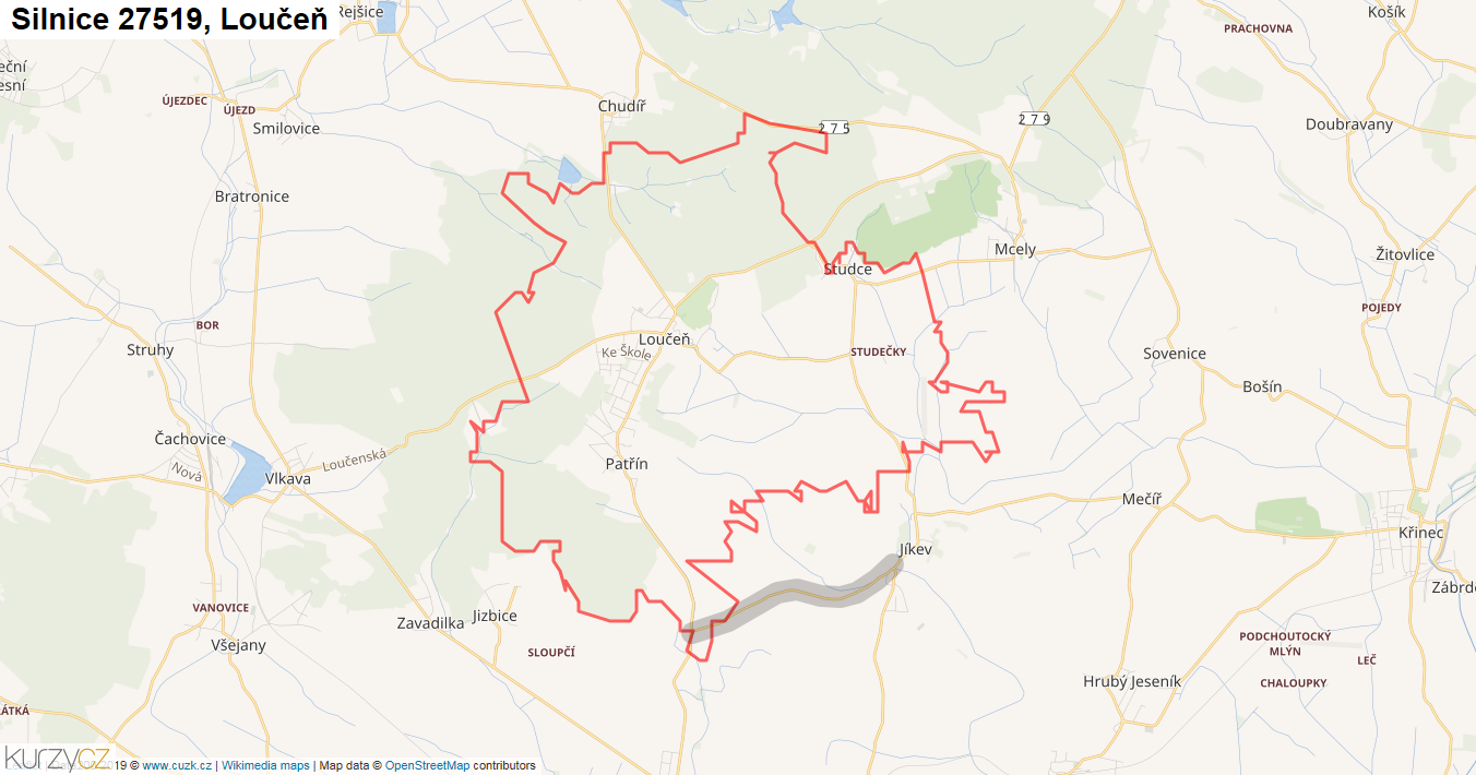 Loučeň, Silnice 27519 - Mapa