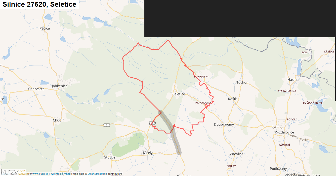 Seletice, Silnice 27520 - Mapa