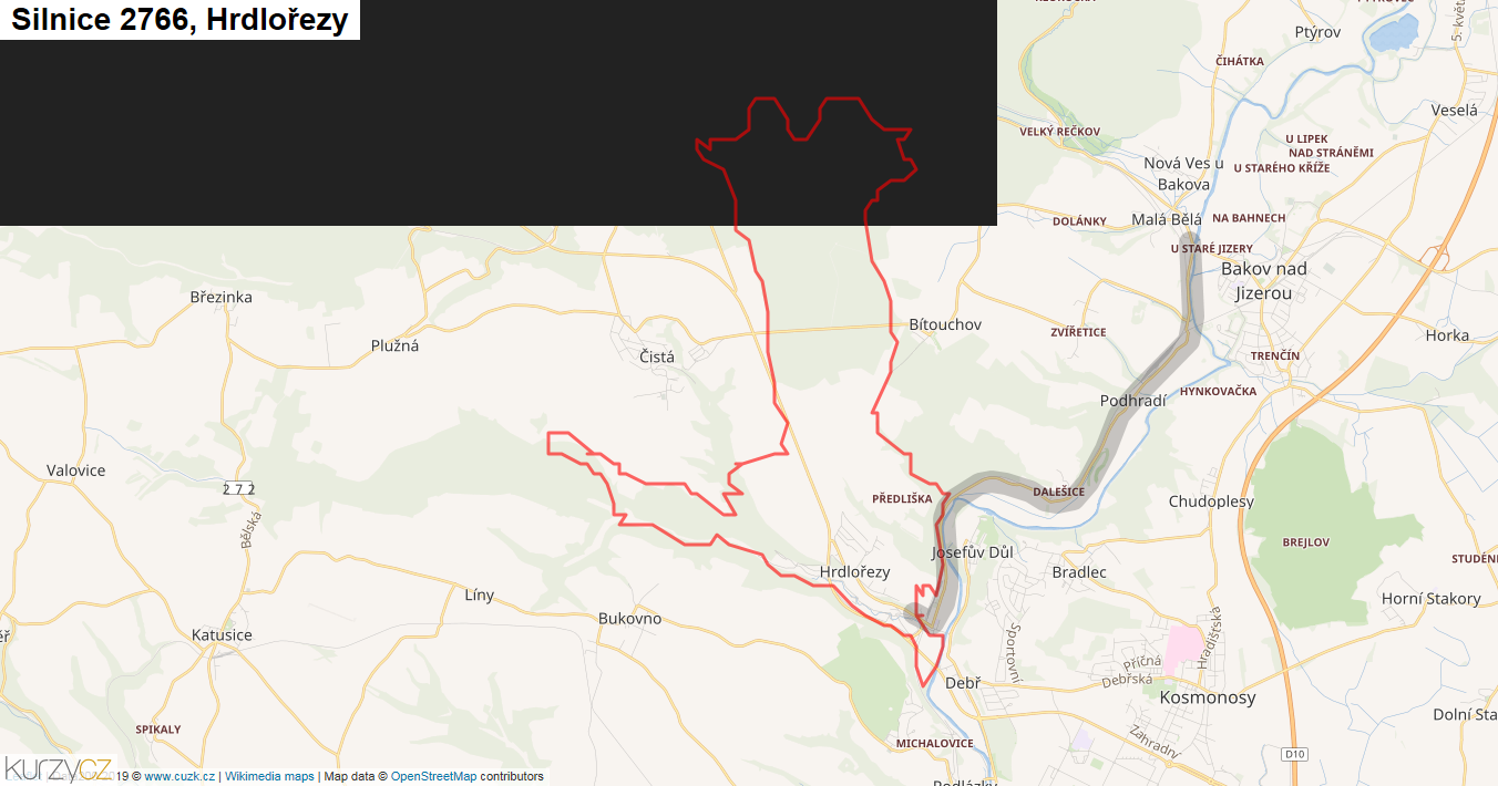 Hrdlořezy, Silnice 2766 - Mapa