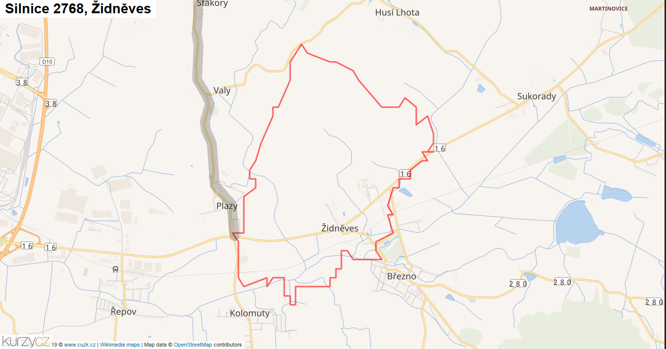 Židněves, Silnice 2768 - Mapa