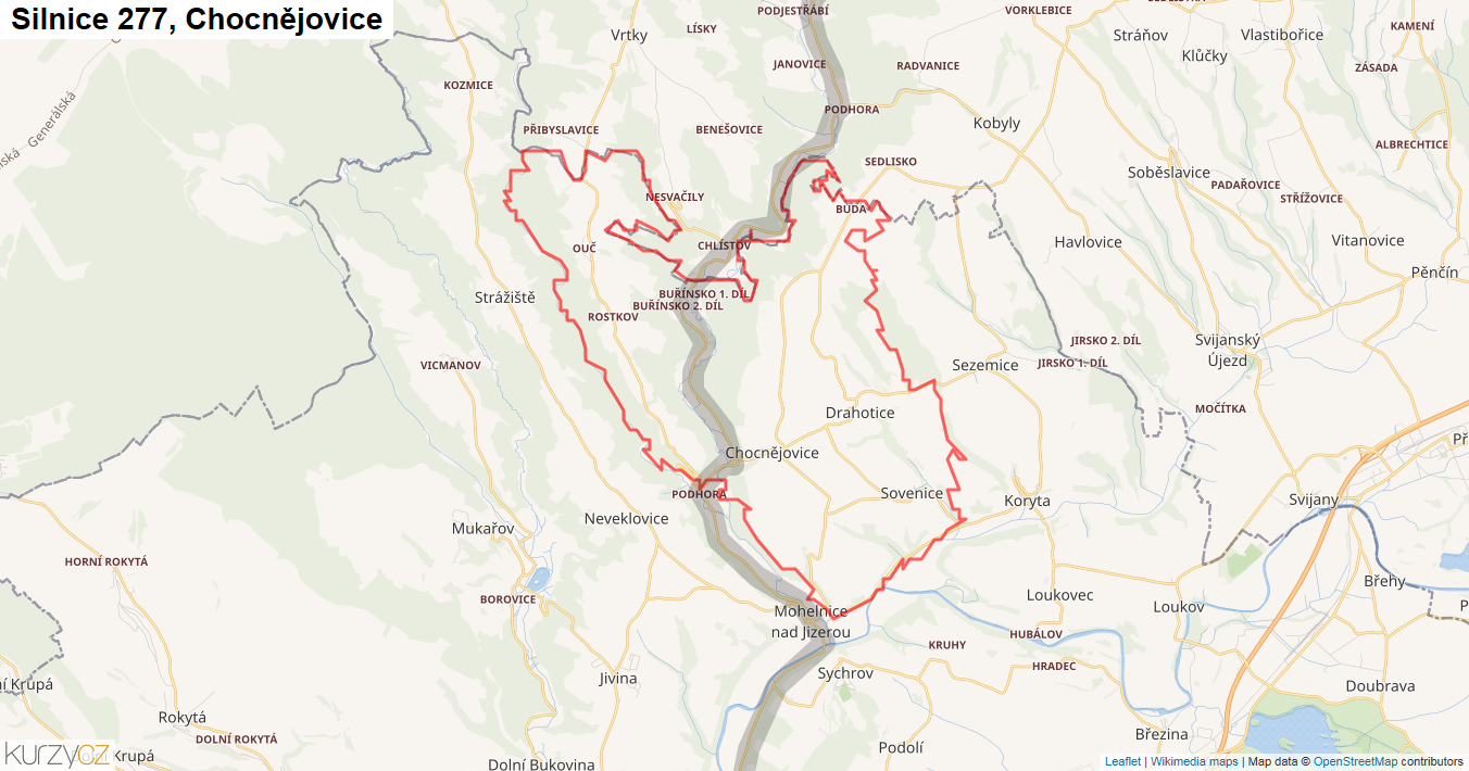 Chocnějovice, Silnice 277 - Mapa