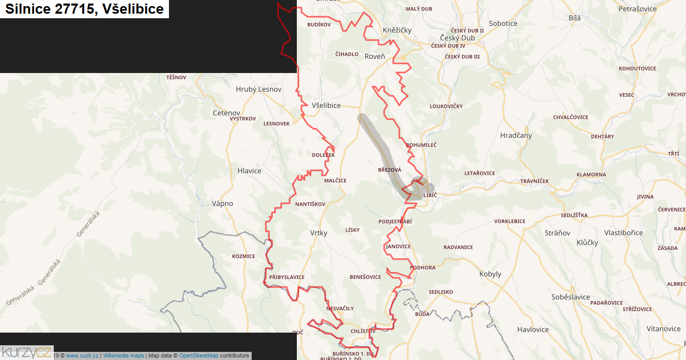 Všelibice, Silnice 27715 - Mapa