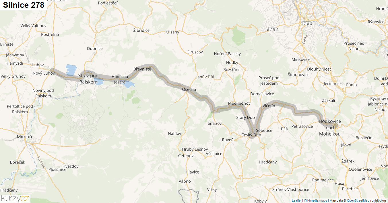 Silnice 278 - mapa Silnice 278