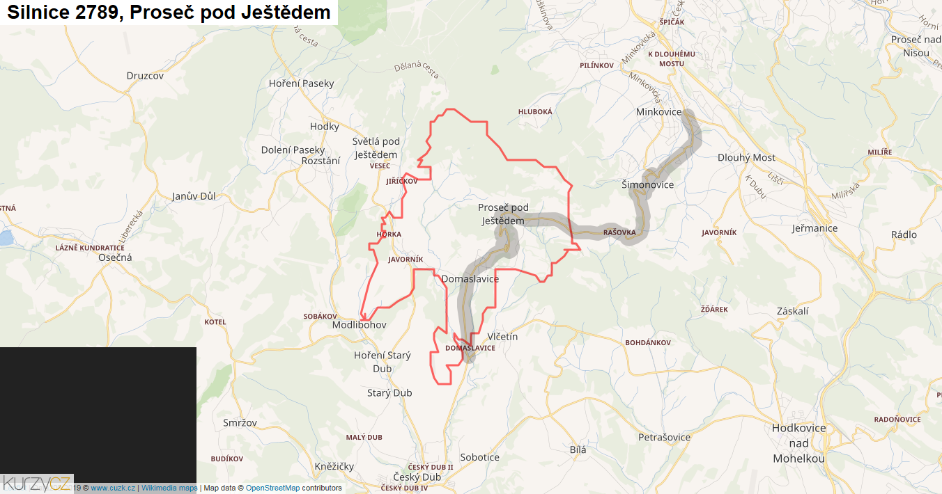 Proseč pod Ještědem, Silnice 2789 - Mapa