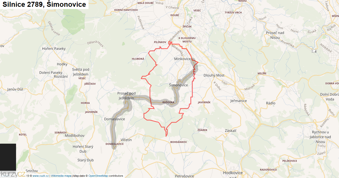 Šimonovice, Silnice 2789 - Mapa