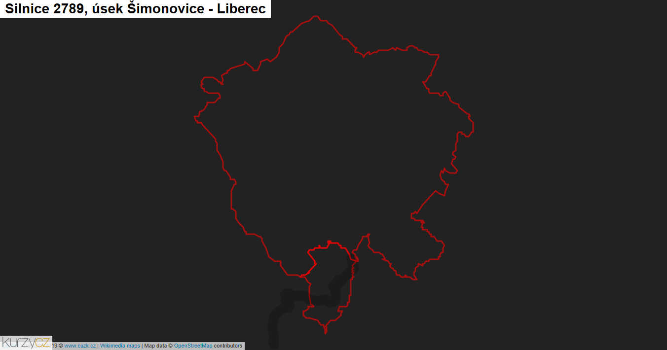 Úsek Šimonovice - Liberec, Silnice 2789 - Mapa