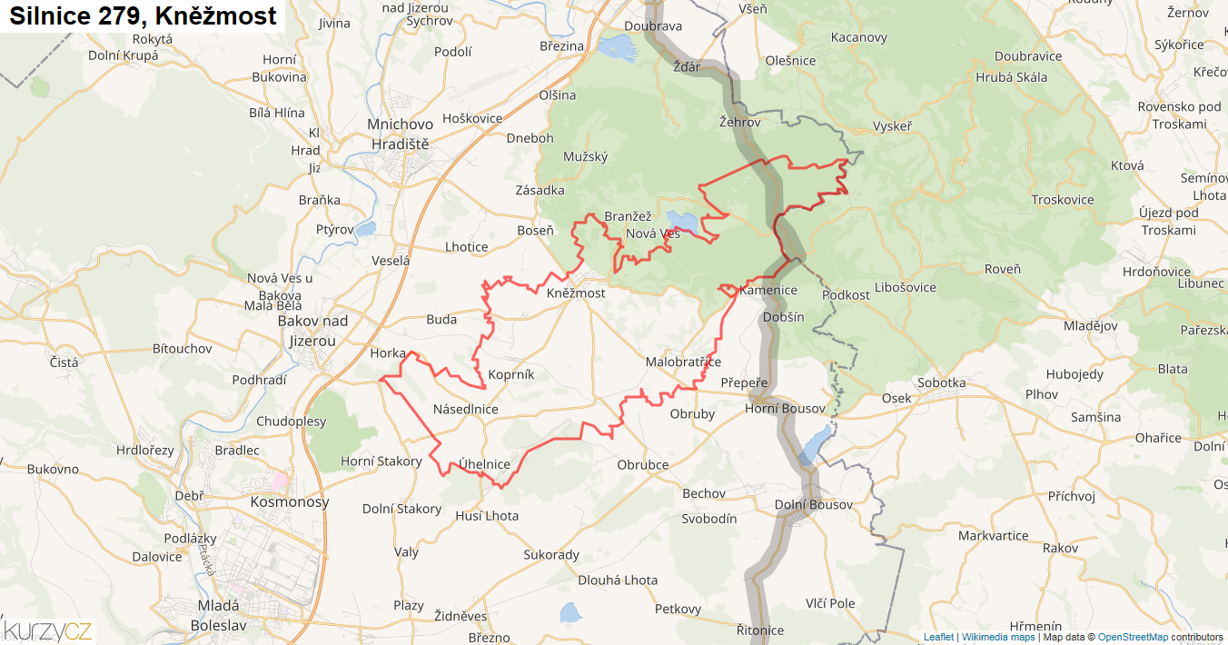 Kněžmost, Silnice 279 - Mapa