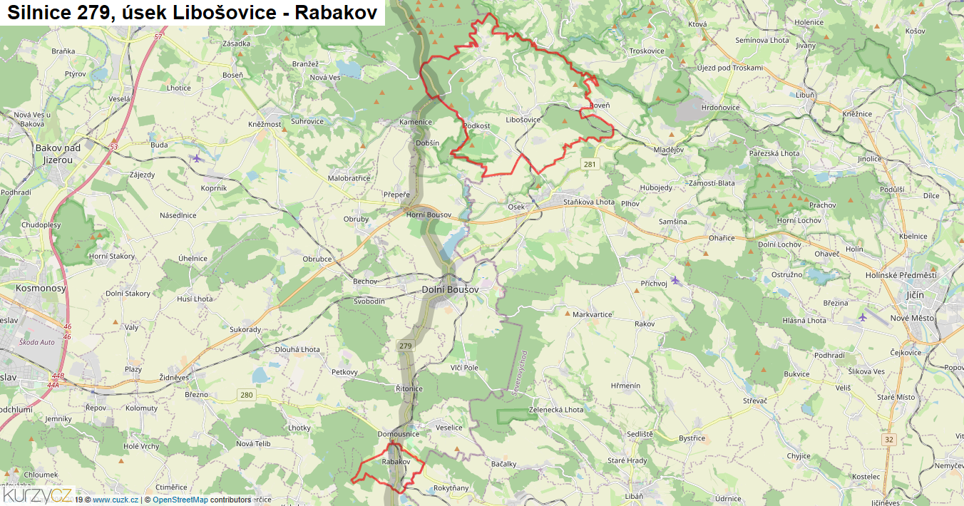 Úsek Libošovice - Rabakov, Silnice 279 - Mapa