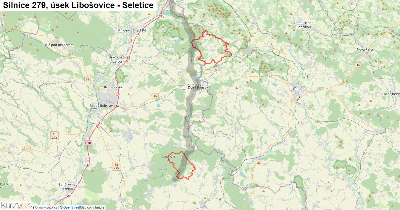 Úsek Libošovice - Seletice, Silnice 279 - Mapa