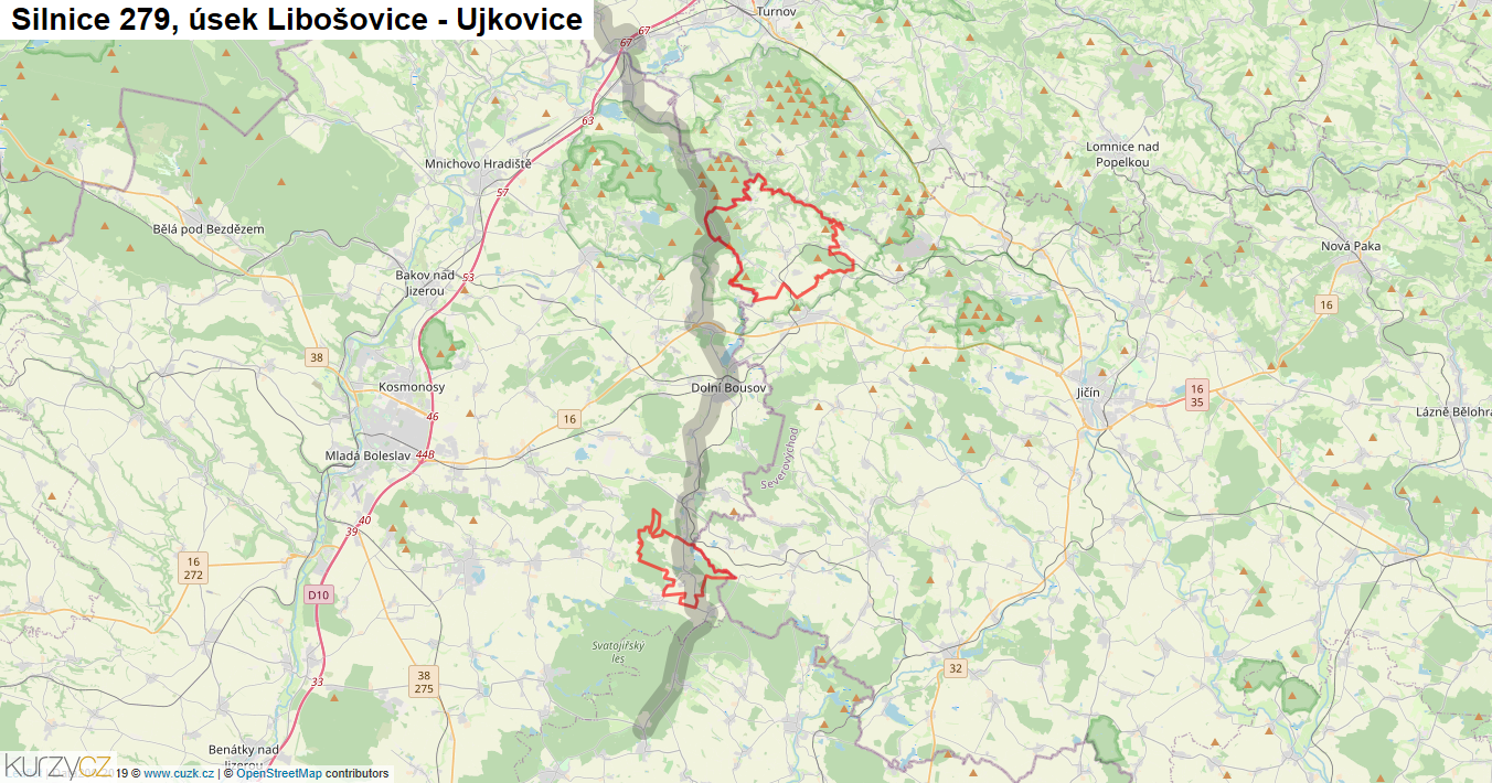 Úsek Libošovice - Ujkovice, Silnice 279 - Mapa