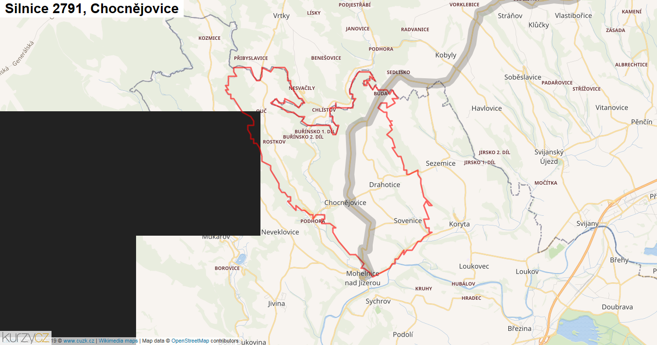 Chocnějovice, Silnice 2791 - Mapa