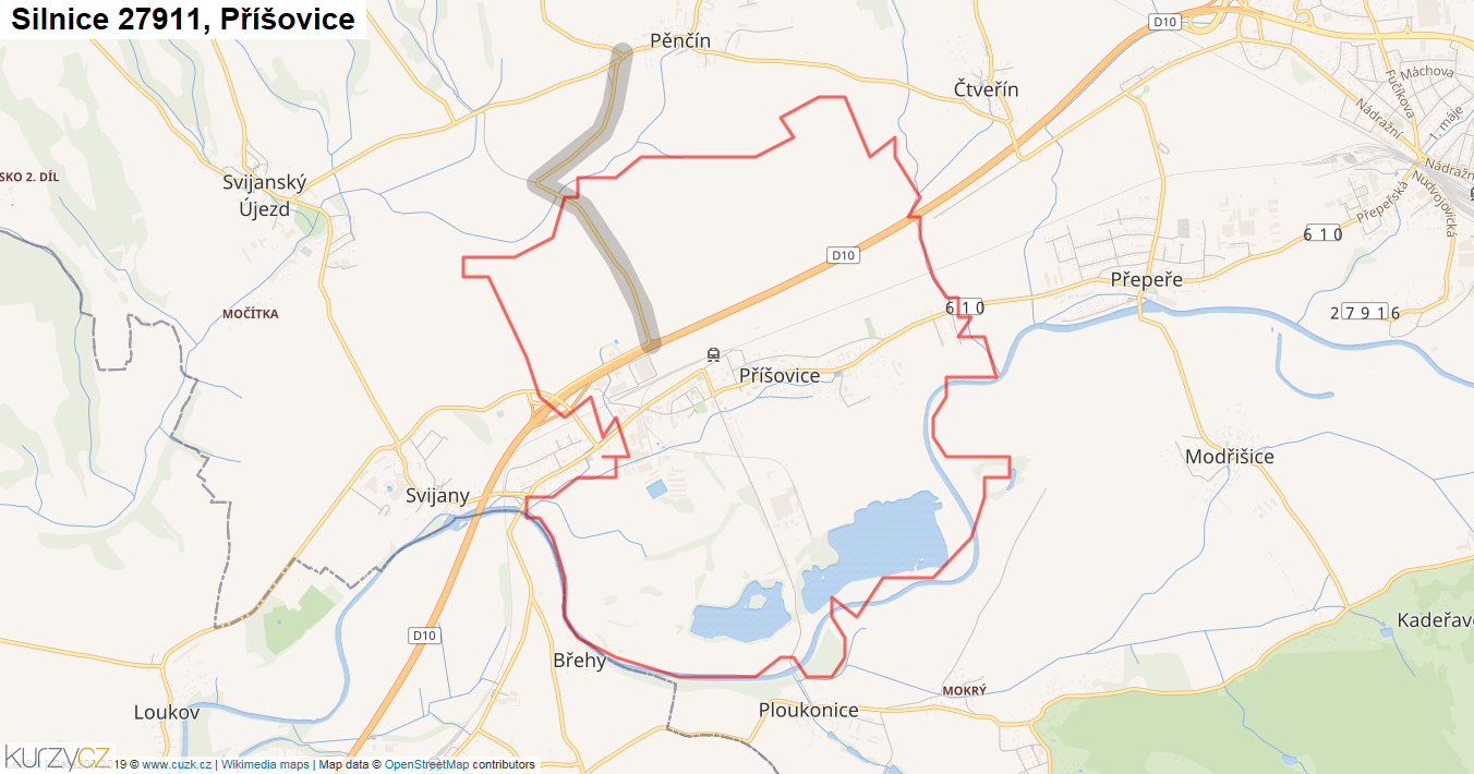 Příšovice, Silnice 27911 - Mapa