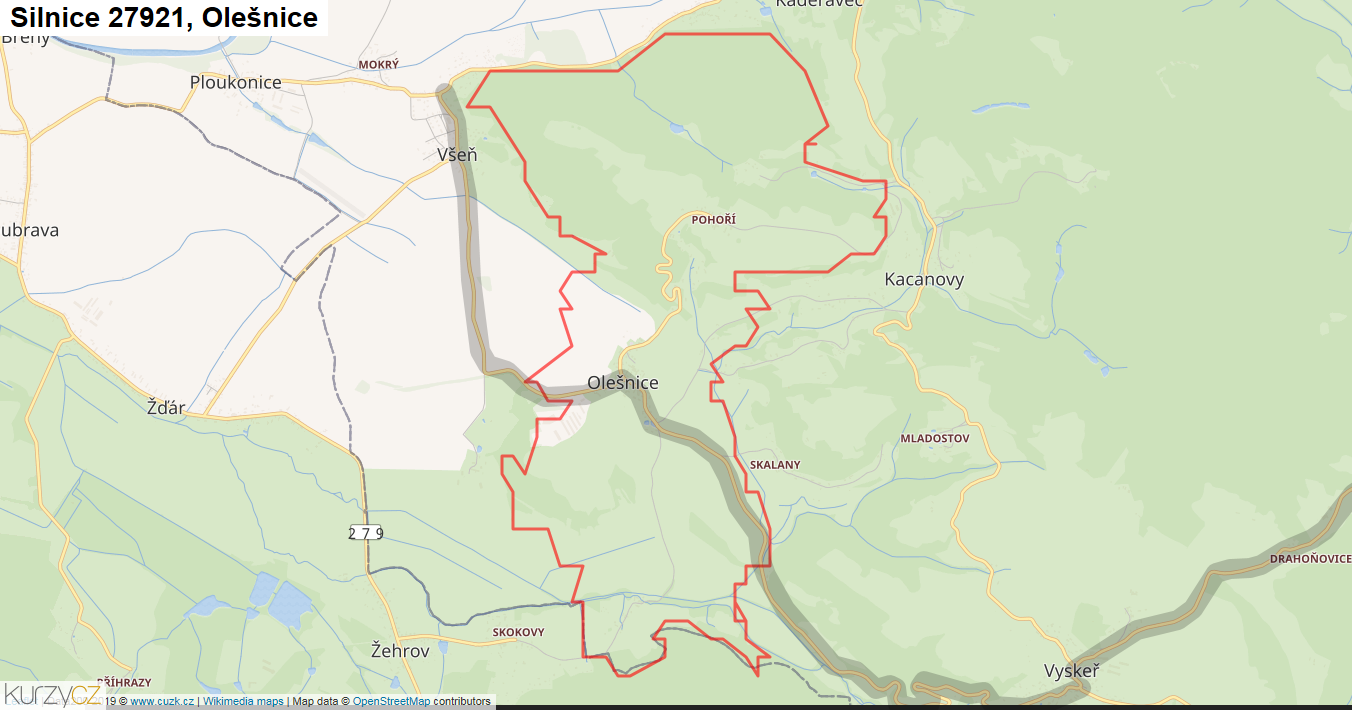 Olešnice, Silnice 27921 - Mapa