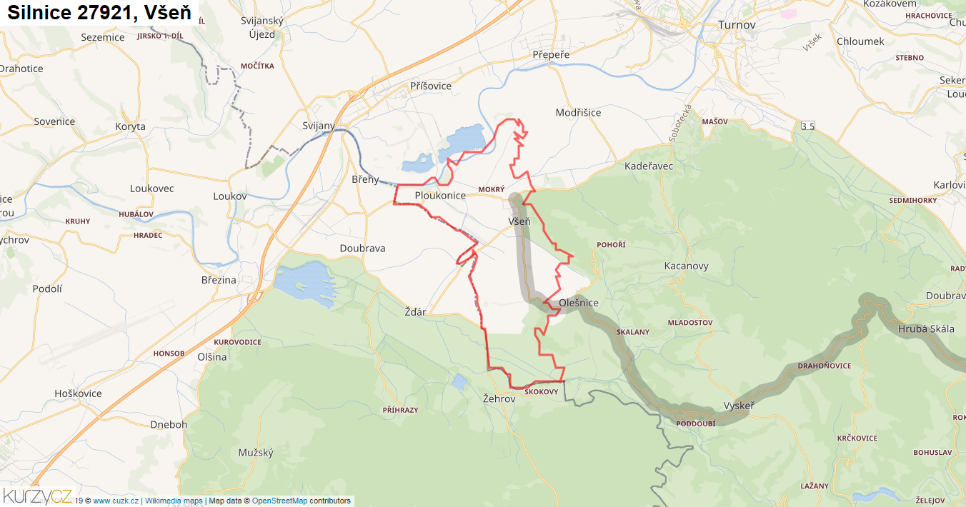 Všeň, Silnice 27921 - Mapa