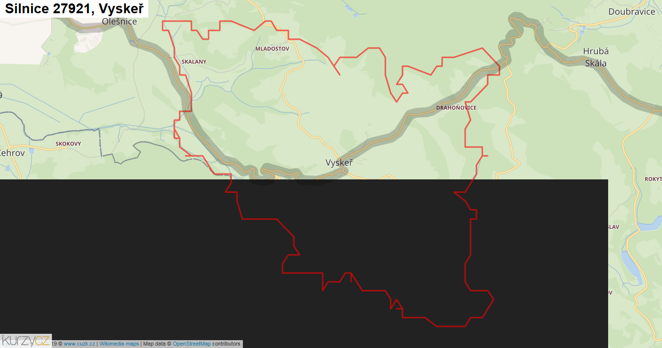 Vyskeř, Silnice 27921 - Mapa