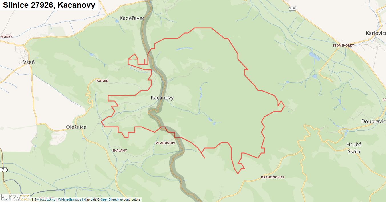 Kacanovy, Silnice 27926 - Mapa