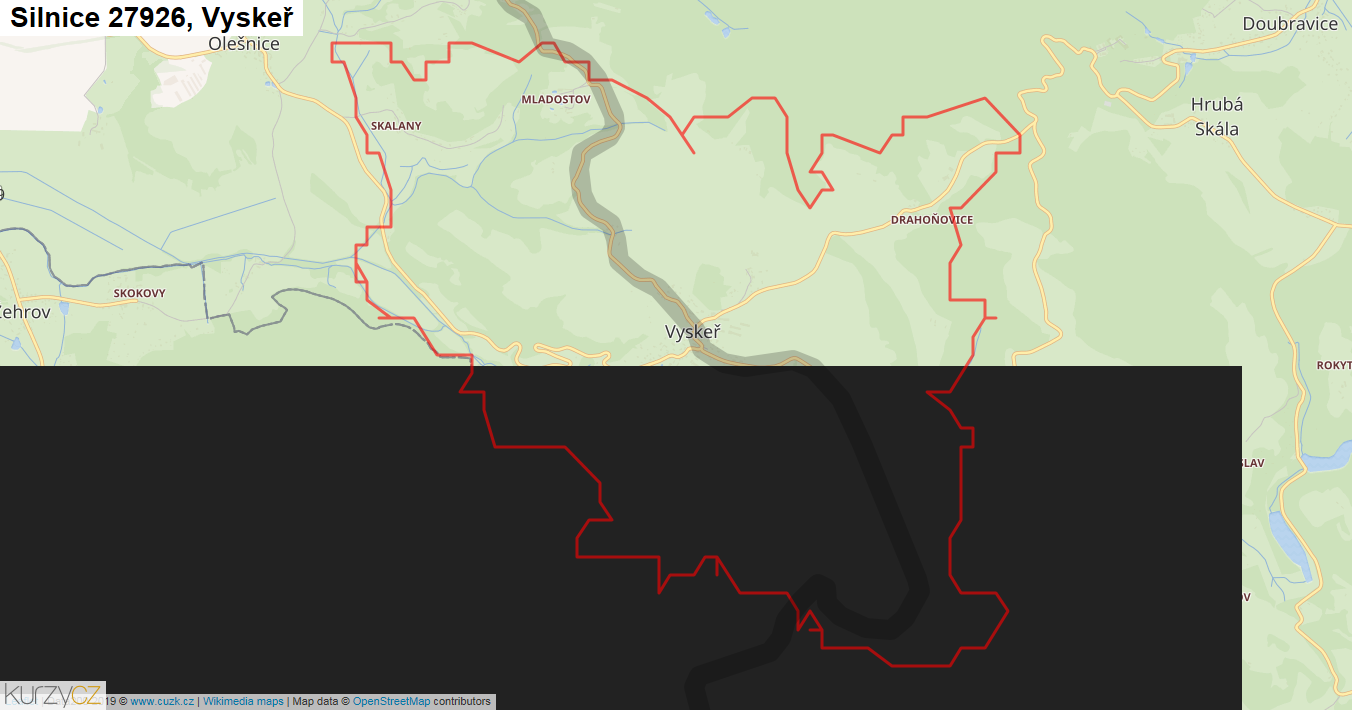 Vyskeř, Silnice 27926 - Mapa