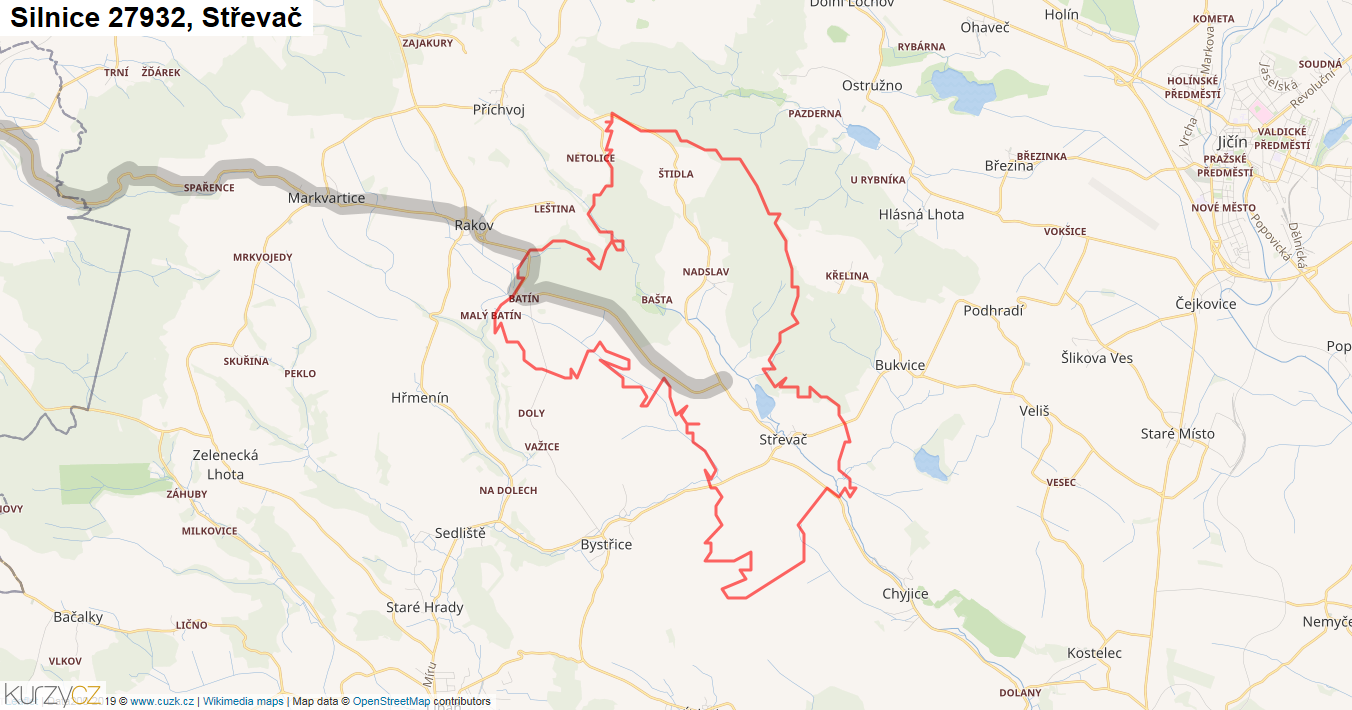 Střevač, Silnice 27932 - Mapa
