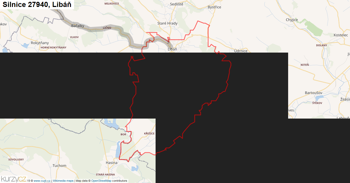 Libáň, Silnice 27940 - Mapa