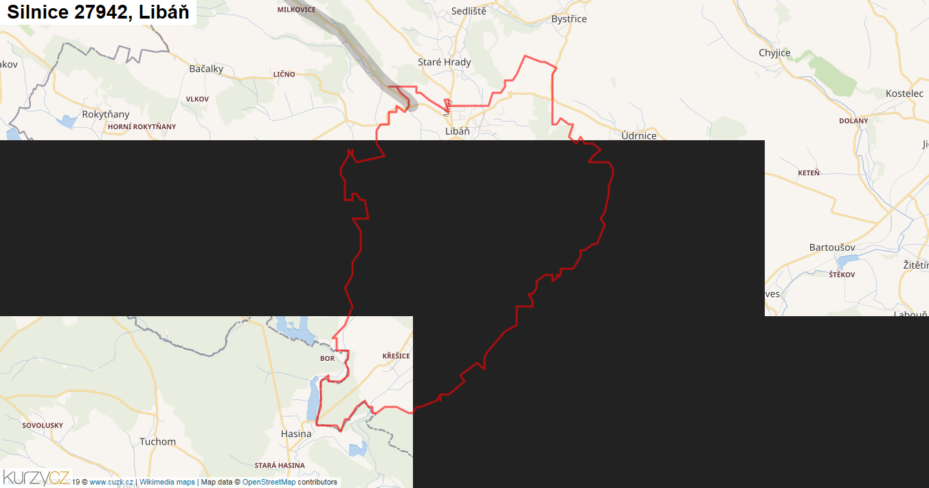 Libáň, Silnice 27942 - Mapa