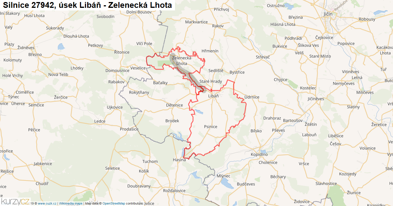 Úsek Libáň - Zelenecká Lhota, Silnice 27942 - Mapa