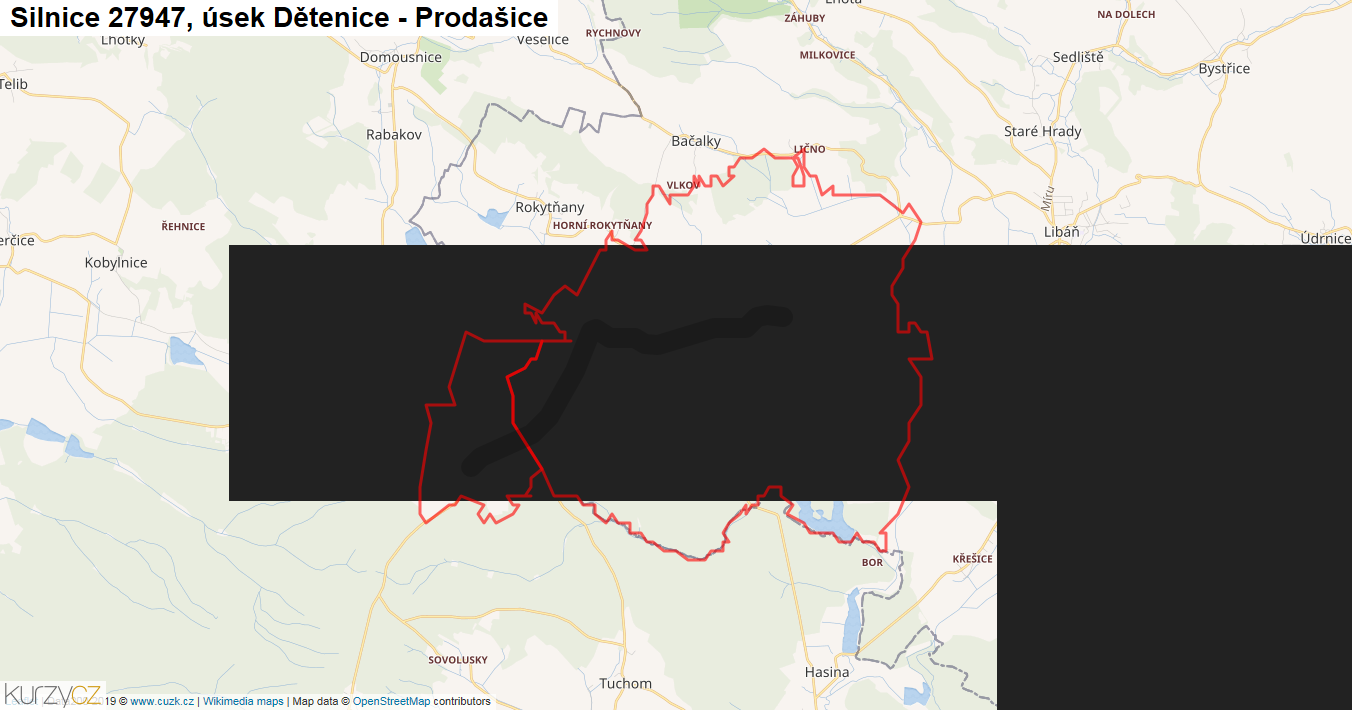 Úsek Dětenice - Prodašice, Silnice 27947 - Mapa