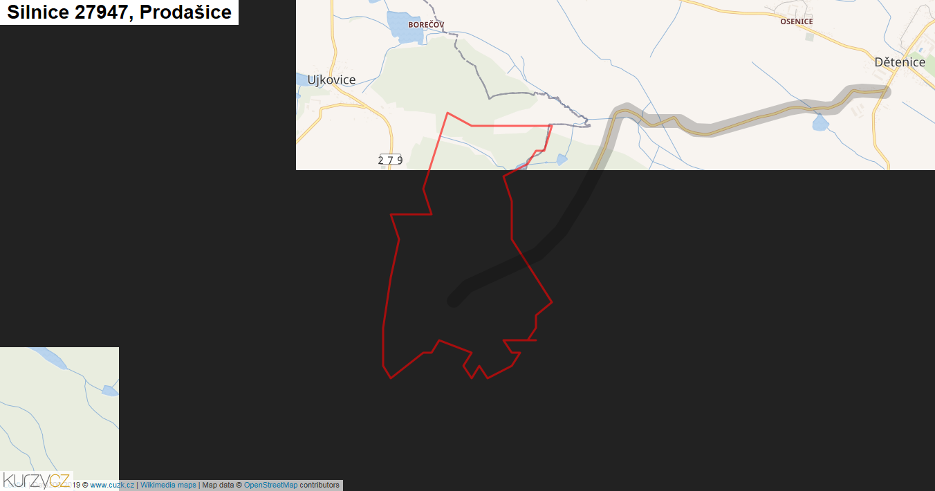 Prodašice, Silnice 27947 - Mapa