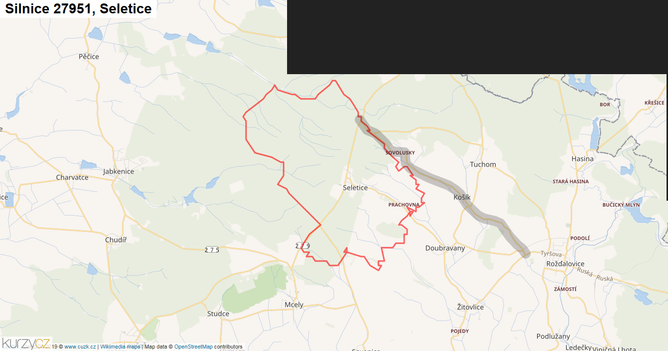 Seletice, Silnice 27951 - Mapa